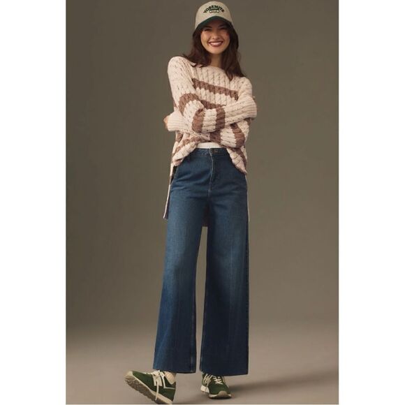 NEW Anthropologie Pilcro Camel Longline Stitch Striped Tunic Knit Sweater Small - Picture 1 of 8